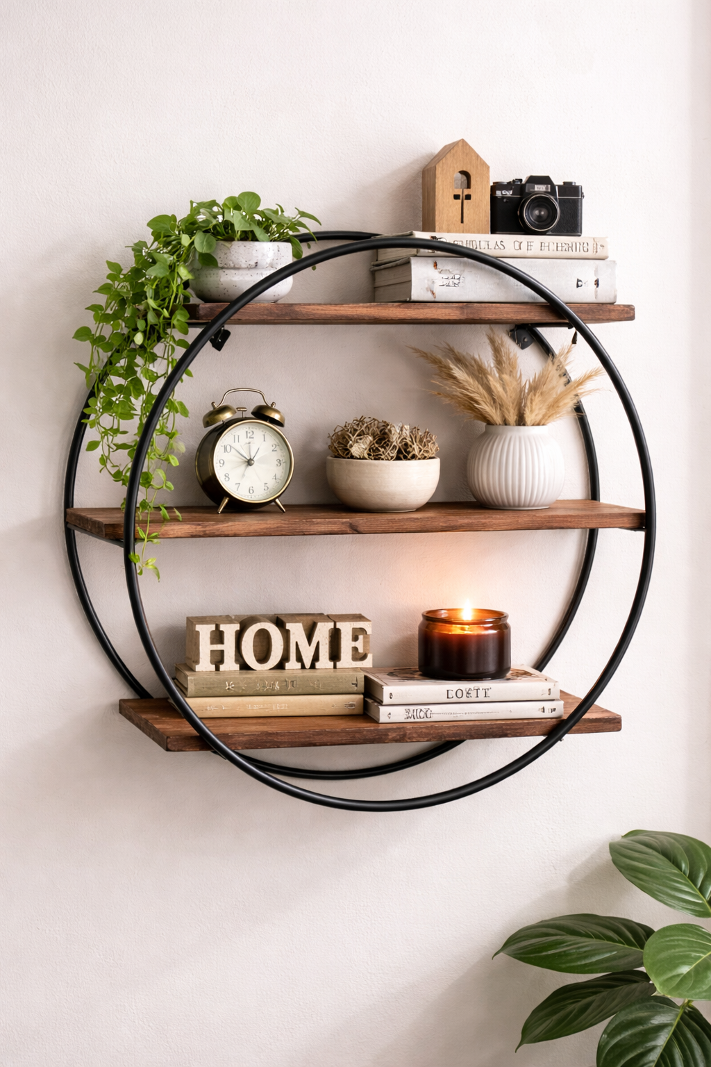 মডার্ন সার্কুলার ও হেক্সাগন ওয়াল র‍্যাক – প্রিমিয়াম কাঠের ওয়াল শেলফ